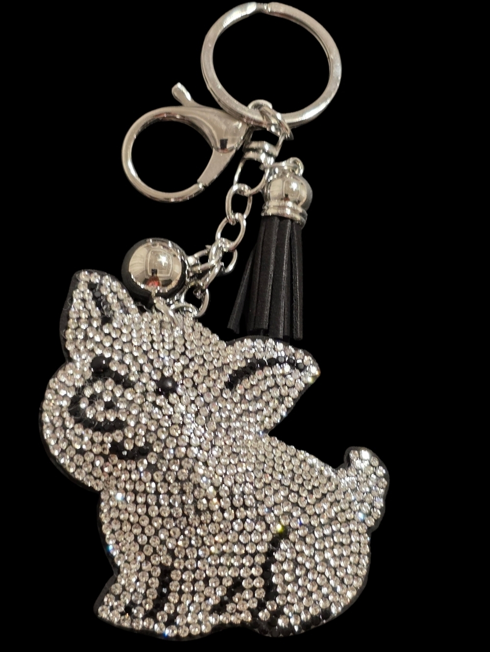 Silver Rhinestone Pig Bag Charm Keychain